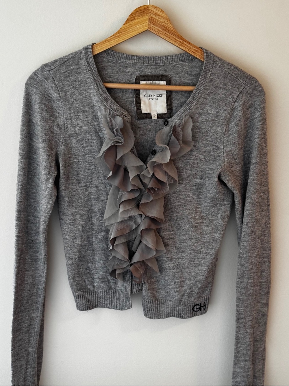 Abercrombie & Fitch Gilly Hicks Gray Ruffle-Trim Y2K Vintage Babydoll Cardigan
